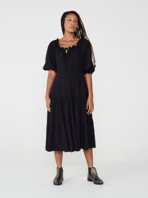 Vestido Babado Poá Preto