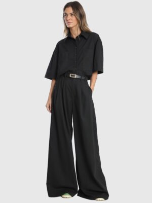 Calça Pantalona Linho Preta