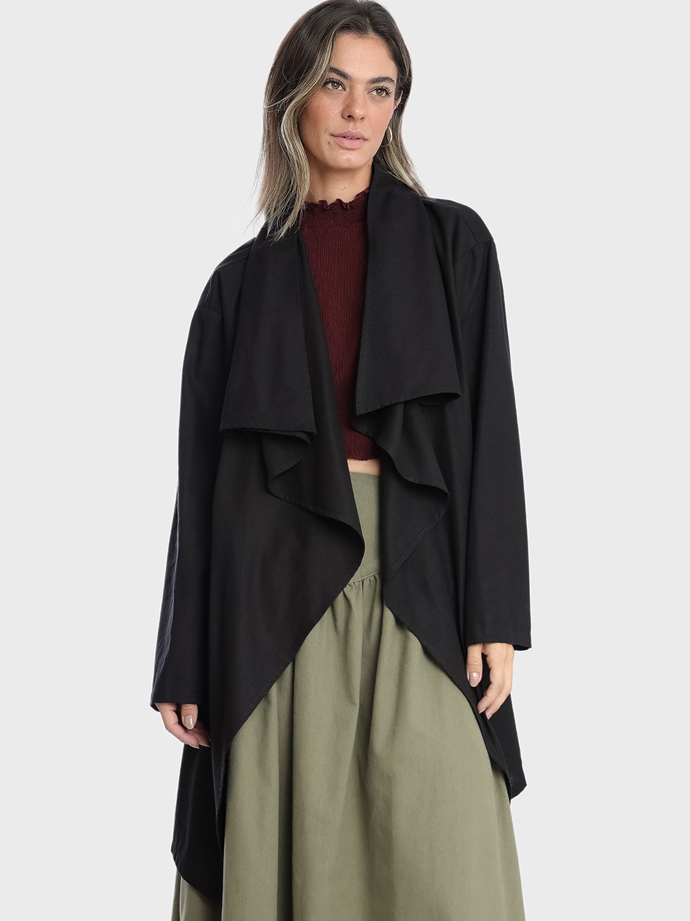 Maxi Cardigan Linho Preto