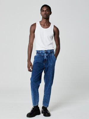 Calça Pregas Azul Médio