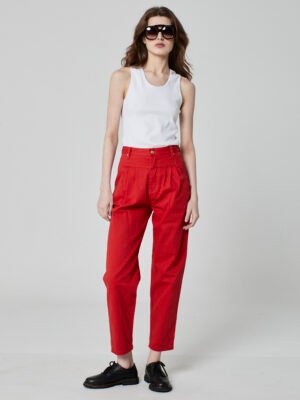 Calça Pregas Vermelha