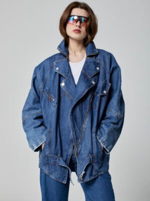 Jaqueta Perfecto Oversized Jeans Azul Médio