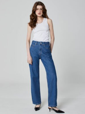 Calça Reta Jeans Azul Médio