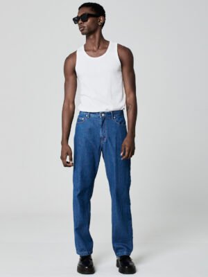 Calça Reta Jeans Azul Médio