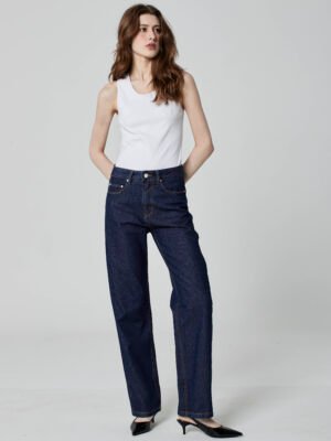 Calça Reta Jeans Azul Escuro