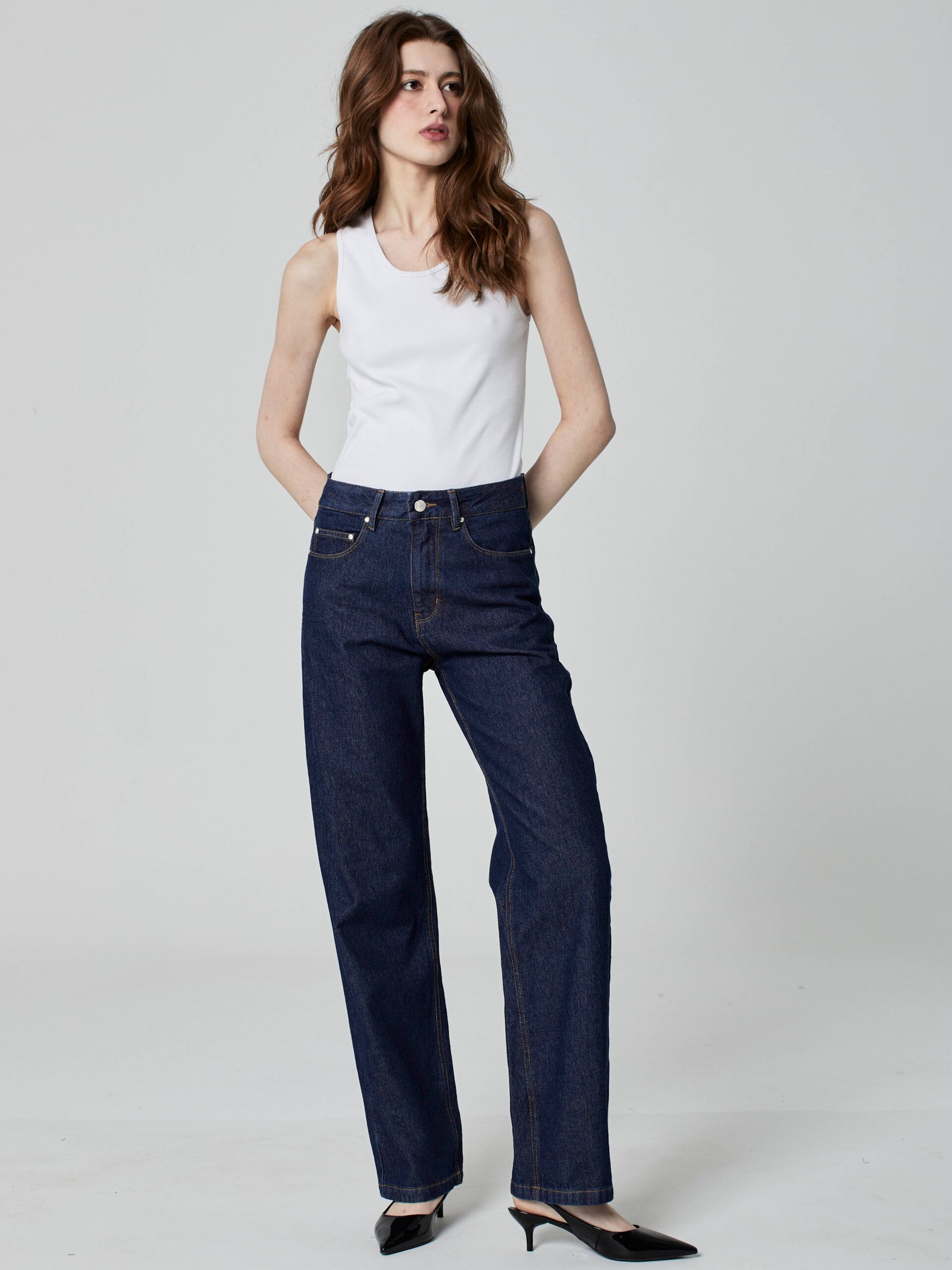 Calça Reta Jeans Azul Escuro