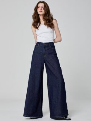 Calça Super Wide Leg Azul Escuro