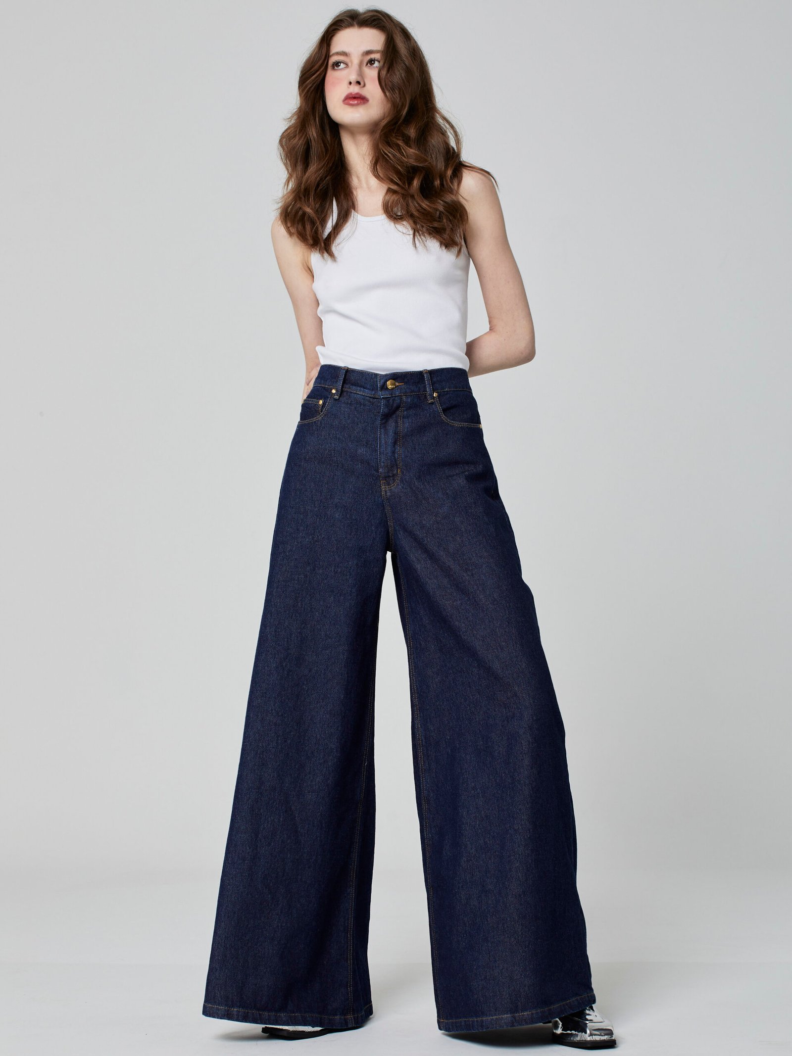 Calça Super Wide Leg Azul Escuro