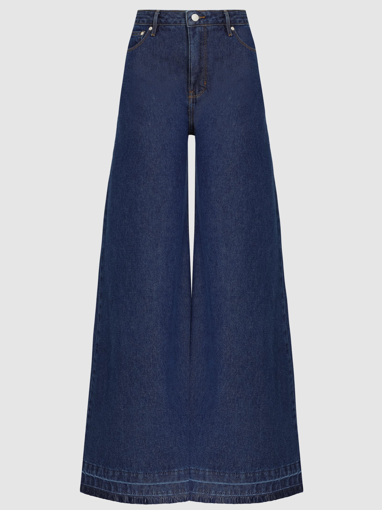 Calça Super Wide Leg Barra Desfeita Jeans Azul Índigo - Imagem 5